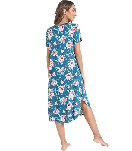 Image of NACHILA Nightgowns for Women-Viscose Made from Bamboo, V Neck Sleepshirts Short Sleeve Sleepwear Cool Nightshirt