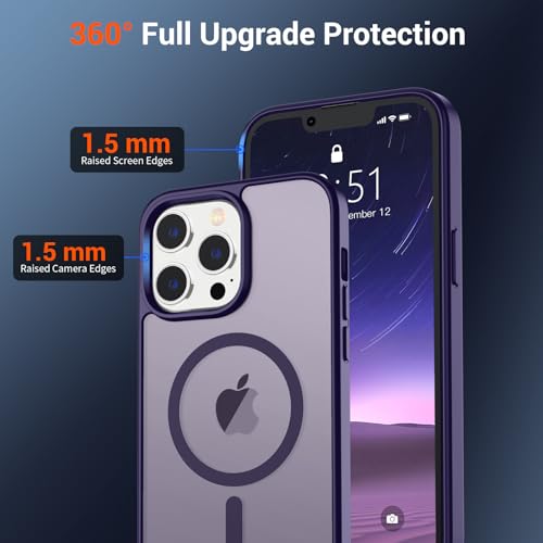 Image of SUPFINE Magnetic for iPhone 13 Pro Case (Compatible with MagSafe) (Military Grade Drop Protection) Translucent Matte Shockproof with Anti-Fingerprint Phone Case,Dark Purple