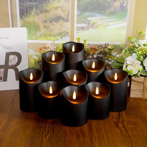 Image of Eebuss Flameless Candles with Remote Timer, Battery Operated Realistic Flickering LED Candles, 9 Packs Fake Candles for Home Decor (D3 x H 3 inch 4 inch 5 inch 6 inch 7 inch) (Black)