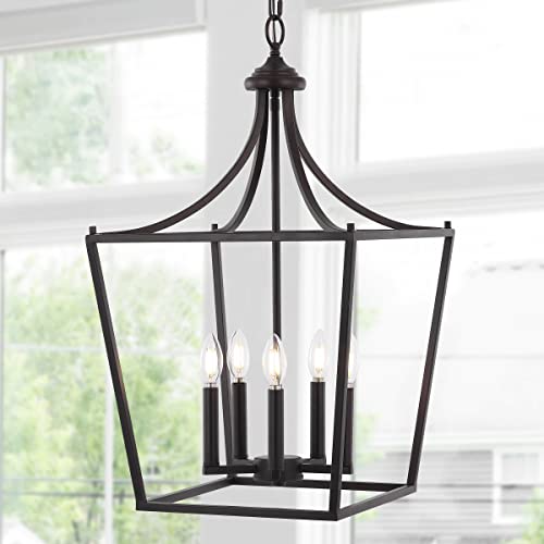 JONATHAN Y Camden Metal Pendant Lantern, 5-Light, 16", Oil Rubbed Bronze by JONATHAN Y - Used condition - Image 5