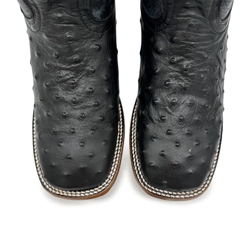 Mens Leather Ostrich Quill Print Square Toe Western Cowboy Boot4
