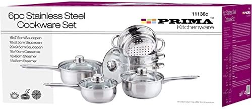 Prima 6pc Stainless Steel Cookware Set with Steamer