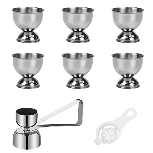 TANCUDER 6 PCS Stainless Steel Egg Cups Novelty Easter Egg Stand Chicken Egg Cups Eggcups, Eggshell Cutter Topper Egg Cracker Opener Remover for Raw Soft Hard Boiled Egg