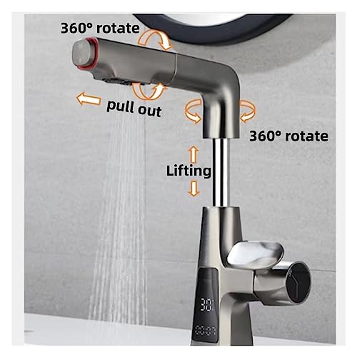 Grifo monomando de lavabo con pantalla digital de temperatura y caño extraíble blanco 6