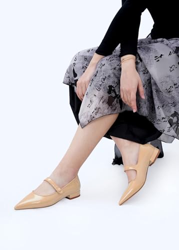 Women Vintage Mary Jane Pumps Ballet Flats Patent Leather Ankle Strap Closed Pointed Toe Slip On Comfortable Classic Dress Shoes for Casual Work Office Wedding Business Daily Walking2