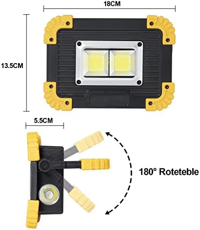 LED Rechargeable Work Light, Type-C Input 5800mAh Battery Dual COB Floodlight, Super Bright 2000LM Portable Outdoor Security Light with PowerBank Flash Torch for Garage Camping Hiking Fishing