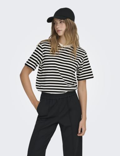 ONLY Damen Onllivina S/S Stripe Tee JRS, Cloud Dancer/Stripes:Black Stripes, M – Ansicht 2