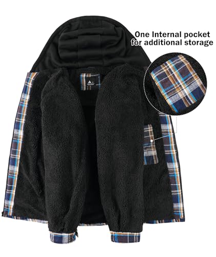 Image of V VALANCH Men's Flannel Shirt Jacket with Hood Fleece Lined Plaid Jacket Zip Up Winter Warm Coat