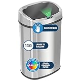iTouchless 13 Gallon Oval Sensor Trash Can with Odor Filter, Fingerprint-Proof Stainless Steel, 50 Liter Automatic Kitchen Garbage Bin, Smart Hands-Free Motion Lid, Quiet Soft-Close, Brushed Silver