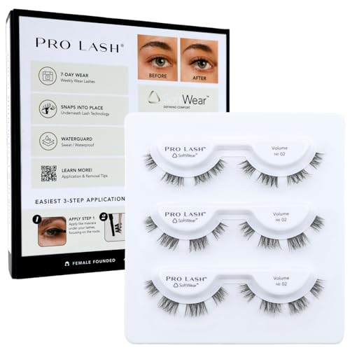 Pro Lash SoftWear Professionally Styled Lash Clusters - Seamless, Lightweight Lashes - 7-Day Cluster Eyelash Extensions - Waterproof Lashes Clusters - 3 Sets - Volume No. 02 Black