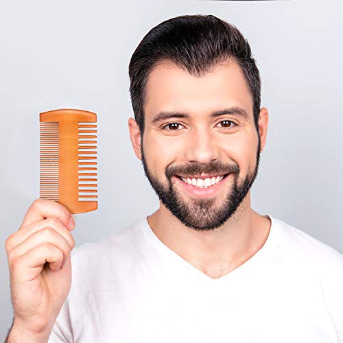 3 Pieces Beard Comb Natural Sandalwood Wooden Mustaches Combs Dual Action Teeth Beard Comb With 3 Pieces Pocket Faux Leather Case For Beards Mustaches (Yellow) #TOP6