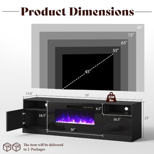 Image of AMERLIFE 70 inch Fireplace TV Stand with 36 inch Electric Fireplace