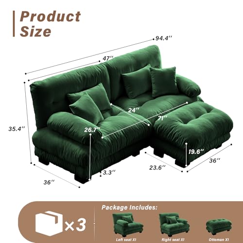 Image of SoarFlash L Shaped Couches for Living Room, Small Sectional Sofa Set with Reversible Chaise, Modern Designed Sleeper Sofas and Modular Couch Function, Suitable for Small Spaces in Apartment, Green