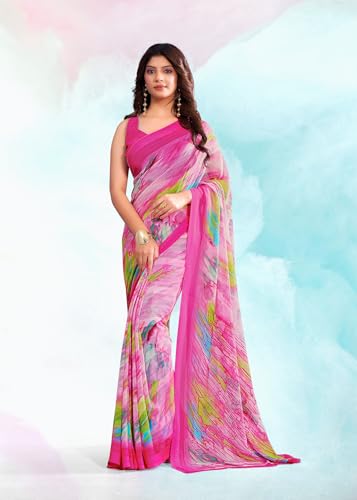 Image of Jaanvi fashion Women's Georgette Saree with Unstitched Blouse Piece