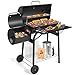 Charcoal BBQ Grill With Offset Smoker: Large Oil Drum Barbecue Barrel Grill with Charcoal Starter For Outdoor Garden