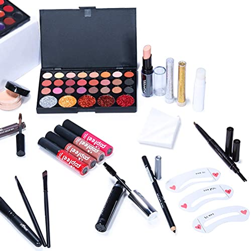 Qhome Alles-in-één make-upset, 27 stuks, professionele make-up-set, draagbare reiscosmetica-set voor meisjes en vrouwen, oogschaduw-markeerstift, lippenstift, rougepenseel, enz - Image 4