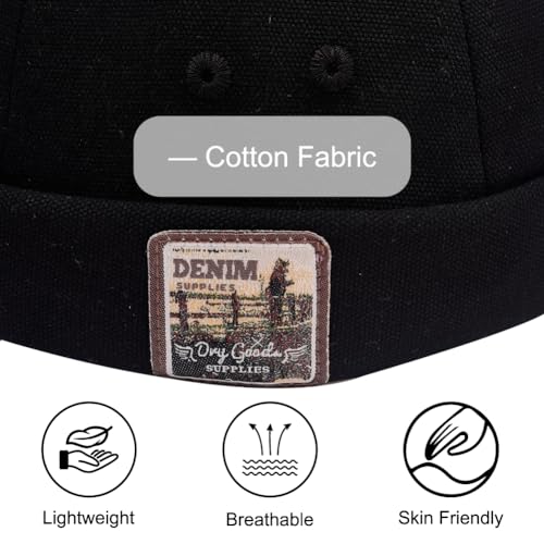 Image of Brimless Hats for Men Brimless Caps, Rolled Cuff Retro Docker Hat for Womens with Adjustable Beanie Hat