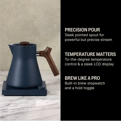 Image of Fellow Corvo EKG Electric Tea Kettle - Electric Pour Over Coffee and Tea Pot-Quick Heating Electric Kettles-Temperature Control & Built-In Brew Timer-Stone Blue with Walnut Handle-0.9 Liter