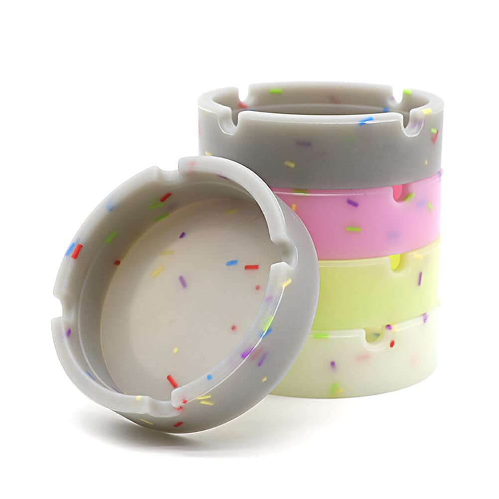 Car Ashtray, Luminous Silicone Ashtray Round Ash Tray, Cute Funny Glow in Dark Ashtray for Women Men Car Interior Accessories, 3.3 Inch