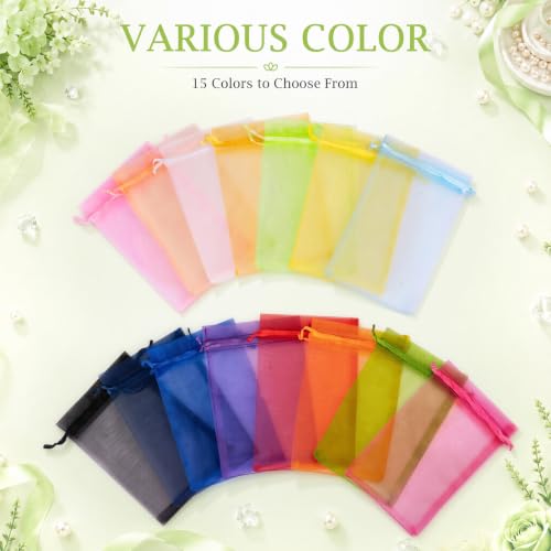 Image of FUNFERY 100PCS Apple Green Organza Gift Bags 5x7in,Drawstring Jewelry Pouch