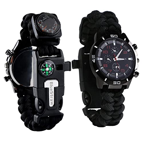 Survival Bracelet Watch, Men/Women Waterproof Emergency Survival Watch with Paracord Whistle Fire...