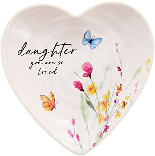 Pavilion Gift Company - Daughter - Ceramic Heart-Shaped Keepsake Dish, Watercolor Floral Design, Unique Daughter Gifts, Trinket Dish, Ring Holder, Jewelry Dish, 1 Count, 4.5-Inches