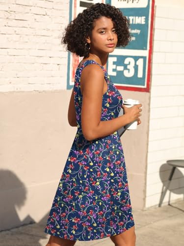 Image of CATHY 2026 Womens Dress Sexy Sleeveless Summer Dresses V Neck Casual Wrap Sundress with Pockets Navy Flowers Large