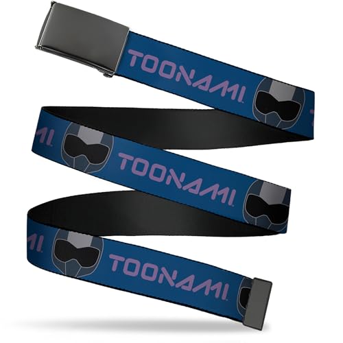 Buckle-Down Warner Bros. Animation Belt, Flip Web Belt Toonami Title Logo and Robot Tom Head Blue Purple Grays, 1.0 Inch Wide, Youth up to Size 20''