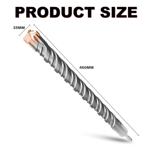 METOTY SDS Plus Hammer Drill Bit 35mm×460mm, with 4 Carbide Cutting Edges, Head with Coating, Masonry Drill, Hammer Drill - Image 2