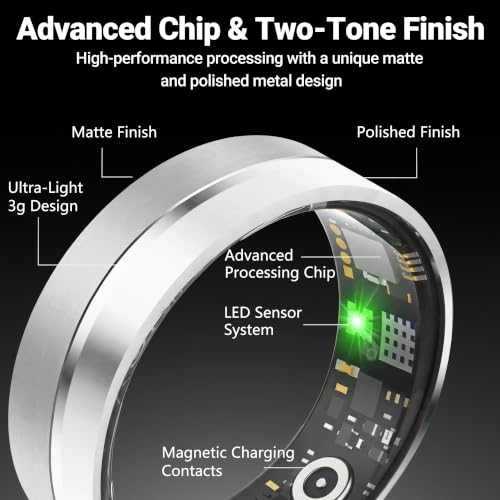 Smart Ring for Women Men, Health Tracker Ring, 5ATM Waterproof Silver,9 - image 7