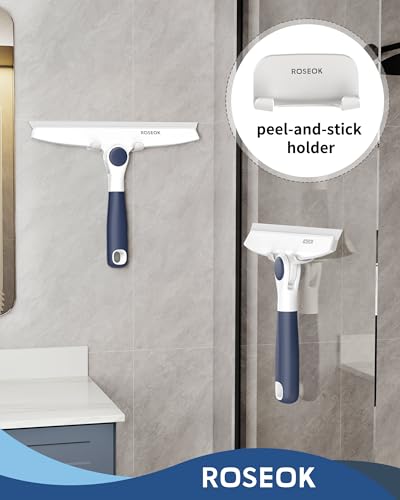 Image of ROSEOK Shower Squeegee, Silicone Squeegee for Glass Doors with Hook
