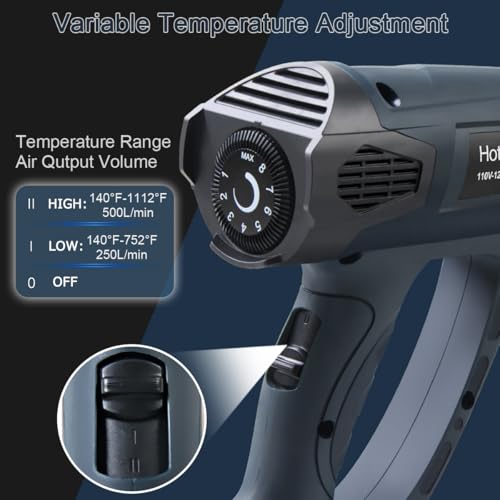 Mayilon heat gun for crafting, with 7 Nozzle Attachment, Variable Temperature Control, Overheat Protection, Fast Heat-Up (122°F-1202°F), Ideal for Crafts, Shrink Tubing, Vinyl Wrap, Epoxy Resin