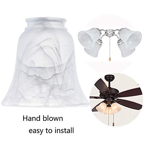Image of Set of 4 Premium Ceiling Fan Light Covers, Transitional Style Milky Glass Alabaster Shade, Perfect Ceiling Fan Replacement Glass Accessories, Standard 2-1 /8 inch Fitter Size