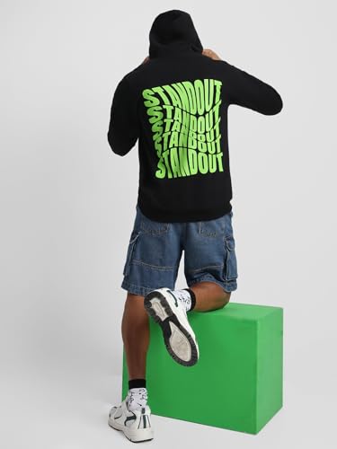 Image of Veirdo Cotton Fleece Regular Fit Hooded Sweatshirt Lastest Back Graphic Printed Winter Hoodies for Men (Available Colors: Marine Green, Marshmellow, Black, SOYA Bean, Orange & Blue)