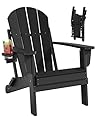 Adiromoti Folding Adirondack Chairs, All-Weather Resistant HDPE Patio Firepit Chairs, Sturdy Outside Chairs with Cup Holder, Lawn Chairs, 80% Pre-Installed Load Capacity 385lb, Black