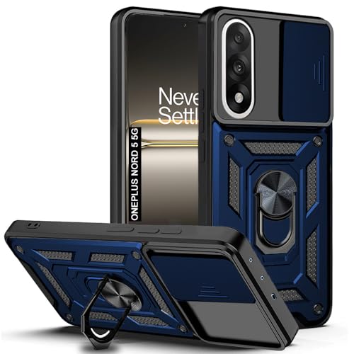 Image of AESTMO Tough Armor OnePlus Nord 5 5G Bumper Back Case Cover | Ring Holder & Sliding Camera Shield Cover | 360 Degree Protection Back Case Cover for OnePlus Nord 5 5G (Blue)