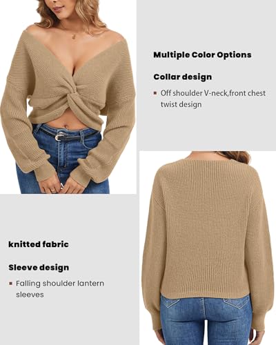 Sixstar V Neck Batwing Cute Cropped Sweater for Women Cross Wrap Front Sexy Lightweight Soft Knitted Short Pullover Jumper3