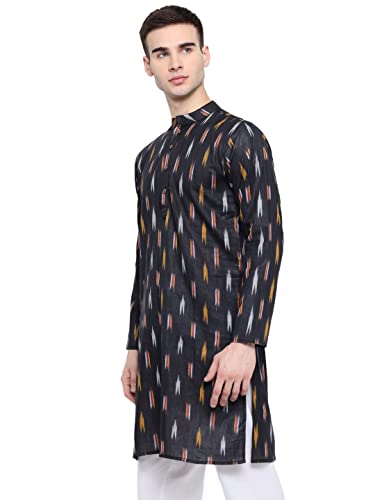 Image of Vastraa Fusion Men's Printed Kurta Pure Cotton Long Kurta, Round Collar, Full Sleeves, Button Kurta, Ethnic Wear