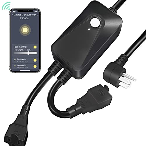 BOHON Outdoor Smart Plug WiFi Outlet Timer Light Dimmer APP Remote Control 2 Sockets Compatible with Alexa and Google Assistant, Max Power 400W IP55 Waterproof for Dimmable Outdoor Lights, Floor Lamp