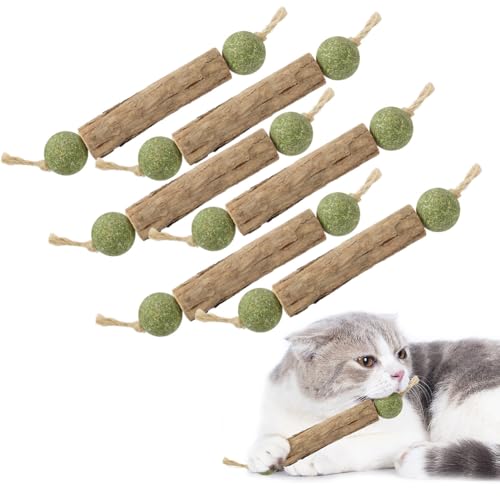 OSDUE Katzenminze Sticks, 6 Stück Matatabi Kausticks mit Ball Katzenminze Spielzeug Katzen Kauhölzer Sticks für Katzen Zahnpflege & Gegen Mundgeruch Natürlich Sicher Katzensticks Kausticks Set