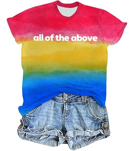 UYIQL Pansexual Pride Shirt for Women All of the Above Tshirts Short Sleeve Pansexual Flag Tee Tops Tie Dye XL