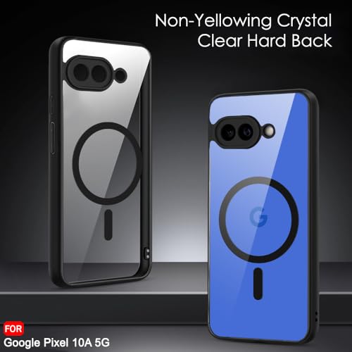 Image of TheGiftKart Hybrid Shockproof Back Cover Case for Google Pixel 10A Compatible with MagSafe | Hard Back Cover Case for Google Pixel 10A (PC & TPU, Transparent Clear Back, Black Sides)