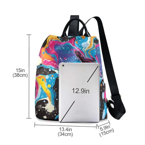 KLL Pop Art Waves Water Fashion pink backpack multipurpose backpack for women lightweight for Travel, Work, Everyday with Pom-pom keychain3