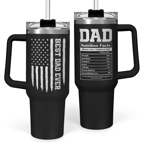 Image of SANDJEST Best Dad Ever Tumbler 40oz Stainless Steel Insulated with Lid & Straw, Dads Gifts for Christmas Birthday Valentine Fathers Day, Father Coffee Cup Gift for Dad Daddy Father from Daughter Son