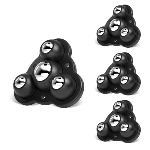 TRVL FIELDER Self Adhesive Caster Wheels for Furniture, Small Casters for Furniture Legs, Low Profile Table Wheel, 2.4 Inch Steel Appliance Roller, Upgraded 30 LBS Per Wheel (Triangles, Black, 4 PCS)