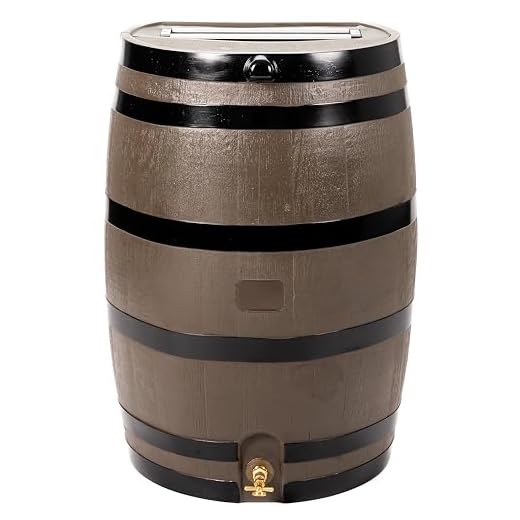 RTS Home Accents 50-Gallon Rain Water Collection Barrel with Brass Spigot, Wood Grain