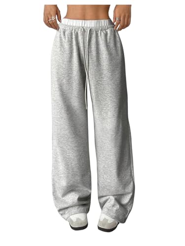 GORGLITTER Girl's Color Block Wide Leg Sweatpants Elastic High Waisted Track Pants