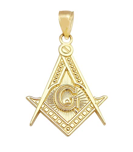10K Yellow Gold Masonic Pendant Freemason Necklace Pendant