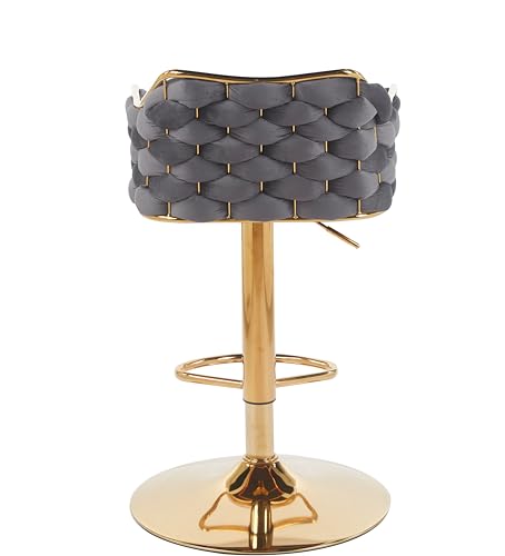 Image of Creative Modern Glam Adjustable Bar Stool, Navy Blue Velvet, Gold Frame, Tufted Design, Curved Back, Swivel Base (Pack of 1) (Grey)