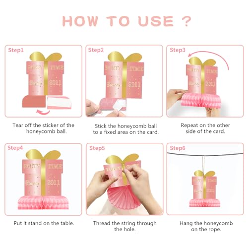 Image of 9Pcs 13th Birthday Decorations Rose Gold 13th Birthday Party Decorations for Girls,Pink Happy 13 Years Honeycomb Centerpieces Table Sign Decor Supplies